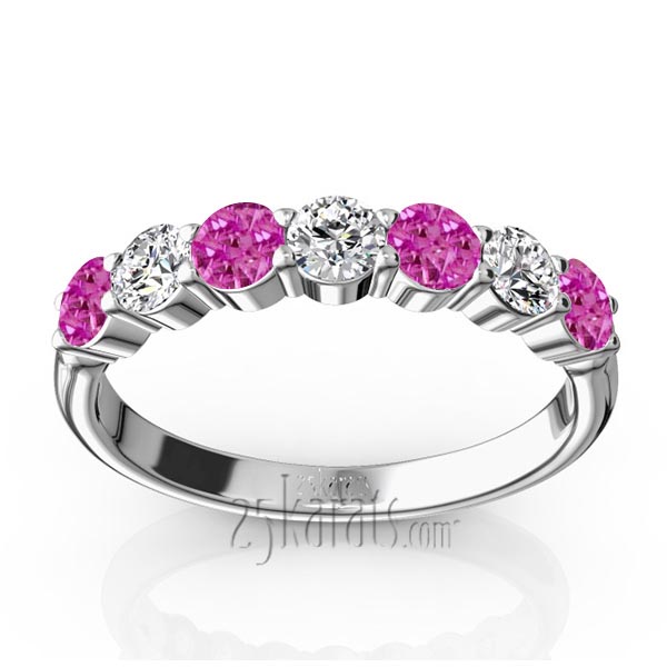 7-Stone Basket Setting Pink Sapphire & Diamond Anniversary Band