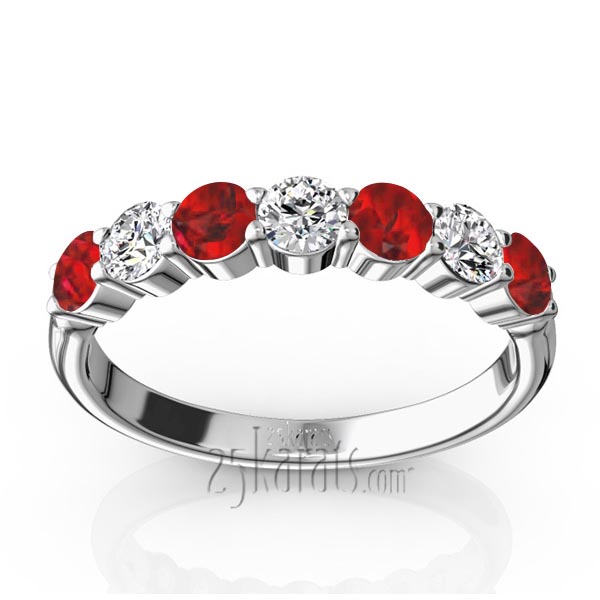 7-Stone Basket Setting Ruby & Diamond Anniversary Band