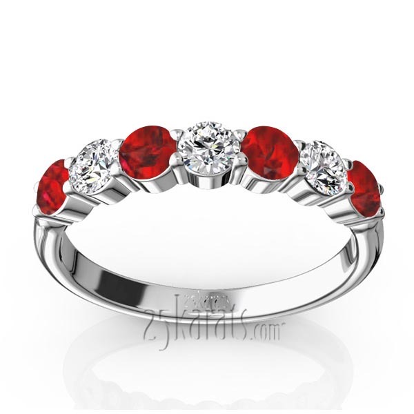 14K white gold 7-Stone Basket Setting Ruby & Diamond Anniversary Band - main view