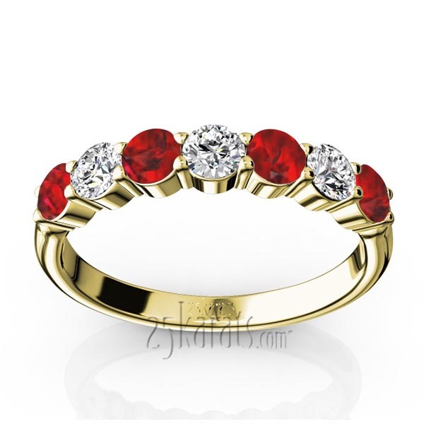 14K white gold 7-Stone Basket Setting Ruby & Diamond Anniversary Band - alternate view 2