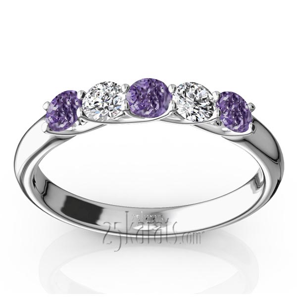 Trellis Setting 5-Stone Amethyst & Diamond Anniversary Band