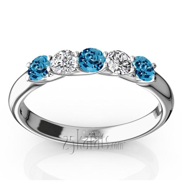 14K white gold Trellis Setting 5-Stone Topaz & Diamond Anniversary Band - main view