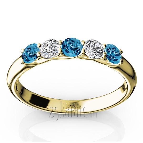14K white gold Trellis Setting 5-Stone Topaz & Diamond Anniversary Band - alternate view 2