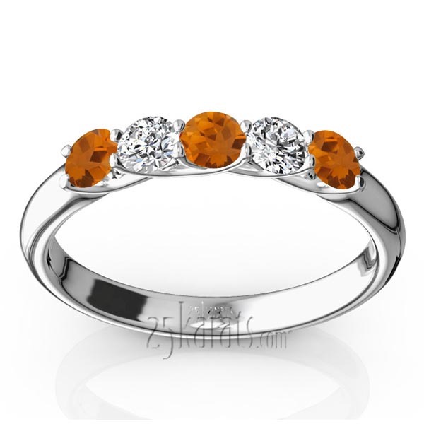 14K white gold Trellis Setting 5-Stone Citrine & Diamond Anniversary Band - main view