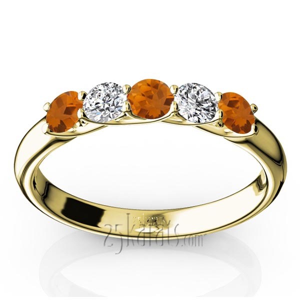 14K white gold Trellis Setting 5-Stone Citrine & Diamond Anniversary Band - alternate view 2