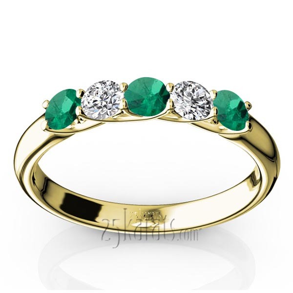 14K white gold Trellis Setting 5-Stone Emerald & Diamond Anniversary Band - alternate view 2