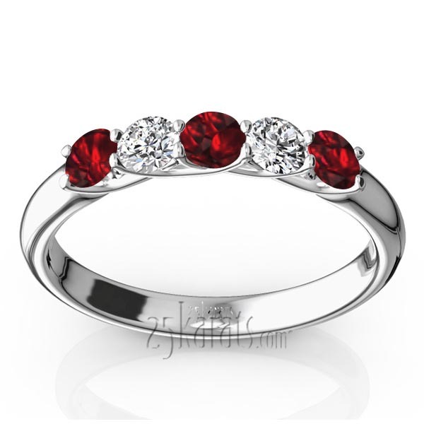 14K white gold Trellis Setting 5-Stone Garnet & Diamond Anniversary Band - main view