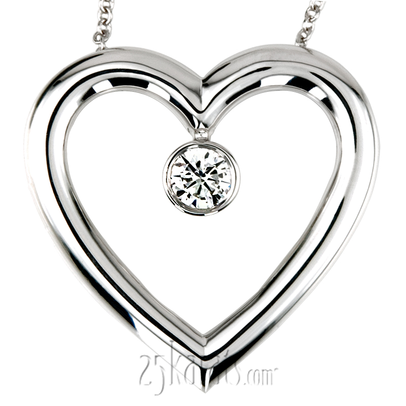0.25ct. Round Cut Bezel Set Solitaire Diamond Heart Shape Pendant - view 2