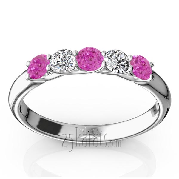 Trellis Setting 5-Stone Pink Sapphire & Diamond Anniversary Band