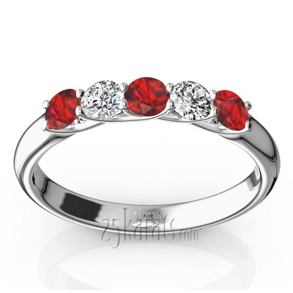 14K white gold Trellis Setting 5-Stone Ruby & Diamond Anniversary Band - main view