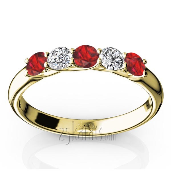 14K white gold Trellis Setting 5-Stone Ruby & Diamond Anniversary Band - alternate view 2