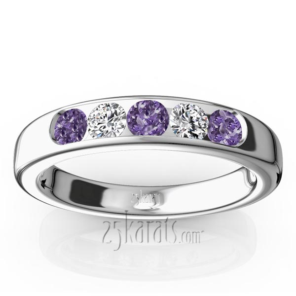 Channel Set 5-Stone Amethyst & Diamond Anniversary Band