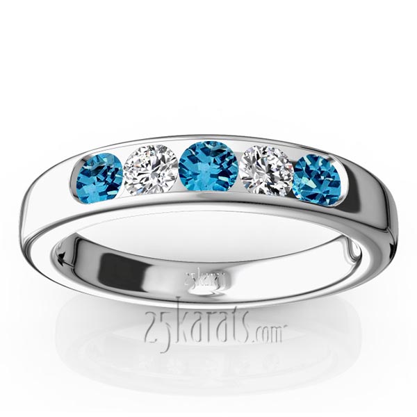 Channel Set 5-Stone Topaz & Diamond Anniversary Band