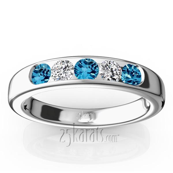 14K white gold Channel Set 5-Stone Topaz & Diamond Anniversary Band - main view