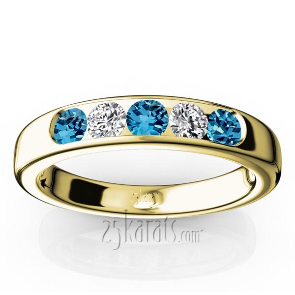 14K white gold Channel Set 5-Stone Topaz & Diamond Anniversary Band - alternate view 2