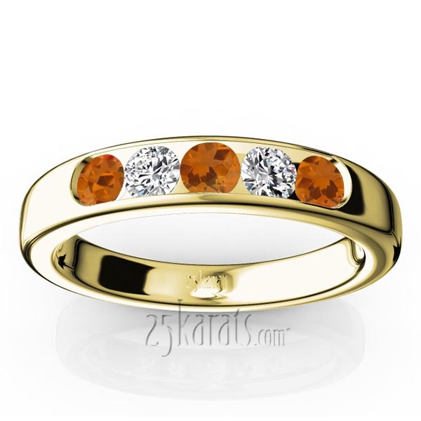 14K white gold Channel Set 5-Stone Citrine & Diamond Anniversary Band - alternate view 2
