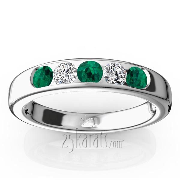 Channel Set 5-Stone Emerald & Diamond Anniversary Band