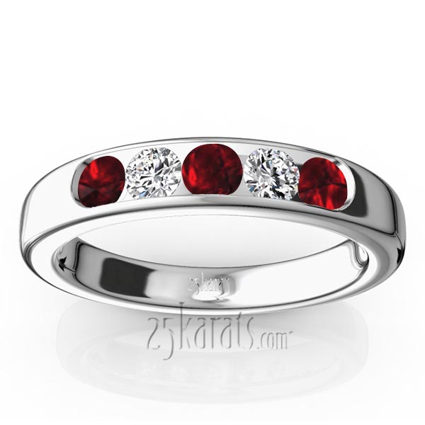 Channel Set 5-Stone Garnet & Diamond Anniversary Band