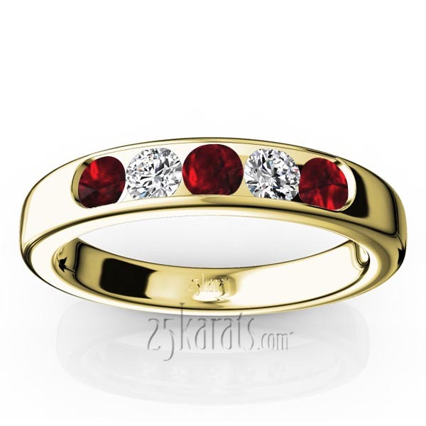 14K white gold Channel Set 5-Stone Garnet & Diamond Anniversary Band - alternate view 2