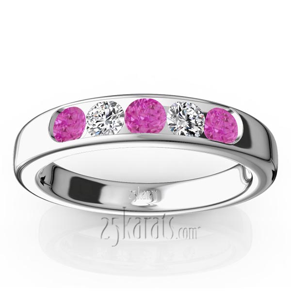 Channel Set 5-Stone Pink Sapphire & Diamond Anniversary Band