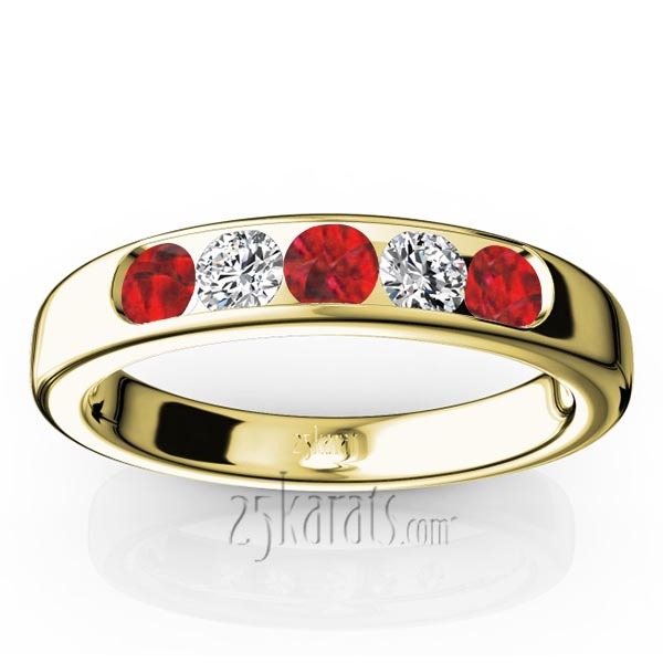 14K white gold Channel Set 5-Stone Ruby & Diamond Anniversary Band - alternate view 2