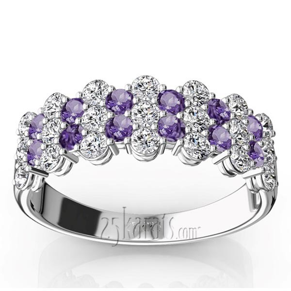 14K white gold Floating Style Amethyst & Diamond Alternating Anniversary Band - main view
