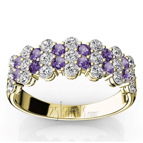 14K white gold Floating Style Amethyst & Diamond Alternating Anniversary Band - alternate view 2