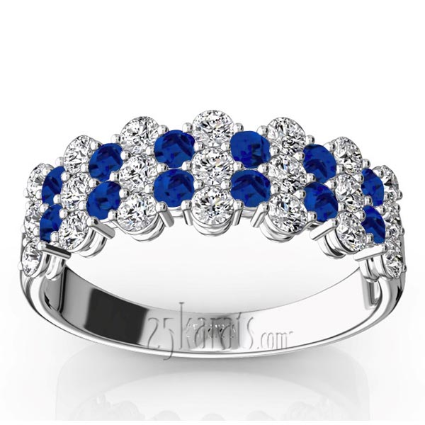 Floating Style Blue Sapphire & Diamond Alternating Anniversary Band