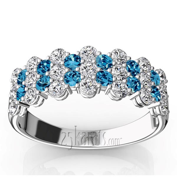 Floating Style Topaz & Diamond Alternating Anniversary Band