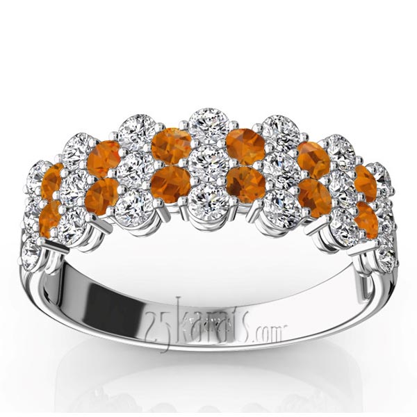 Floating Style Citrine & Diamond Alternating Anniversary Band