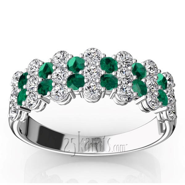 14K white gold Floating Style Emerald & Diamond Alternating Anniversary Band - main view