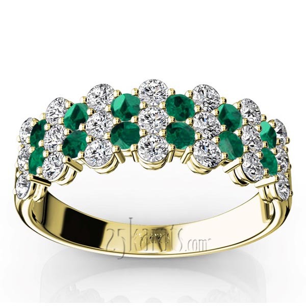 14K white gold Floating Style Emerald & Diamond Alternating Anniversary Band - alternate view 2