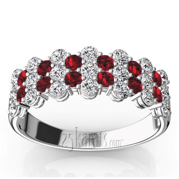 Floating Style Garnet & Diamond Alternating Anniversary Band