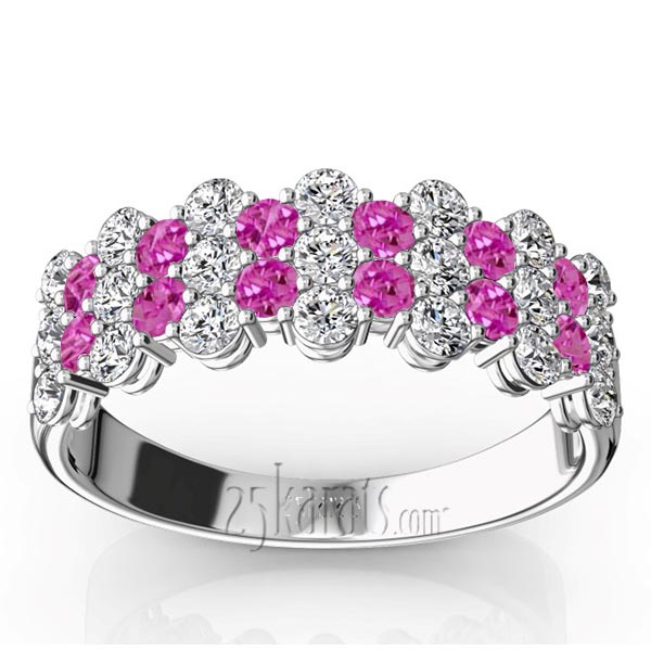 Floating Style Pink Sapphire & Diamond Alternating Anniversary Band - view 1