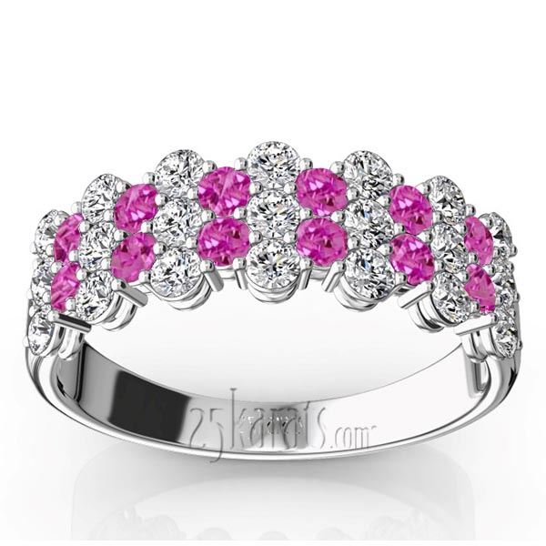 Floating Style Pink Sapphire & Diamond Alternating Anniversary Band