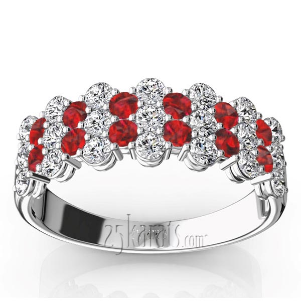 Floating Style Ruby & Diamond Alternating Anniversary Band - view 1