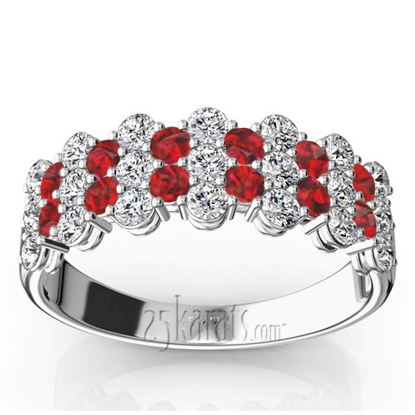 14K white gold Floating Style Ruby & Diamond Alternating Anniversary Band - main view