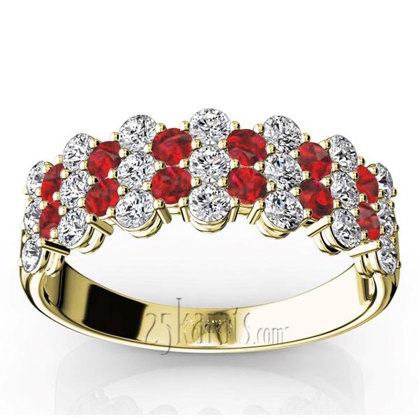 14K white gold Floating Style Ruby & Diamond Alternating Anniversary Band - alternate view 2