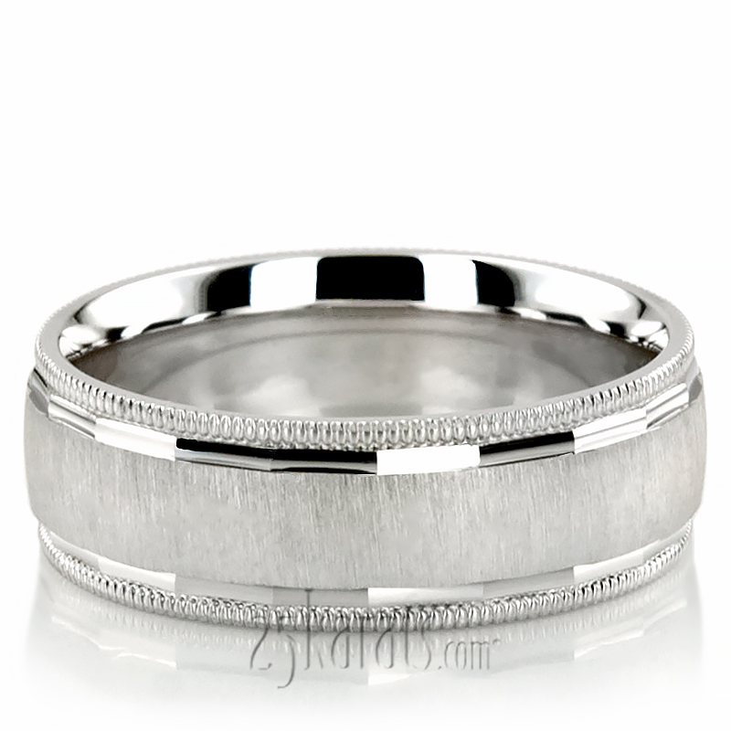 Angular Cut Milgrain Basic Designer Wedding Band 