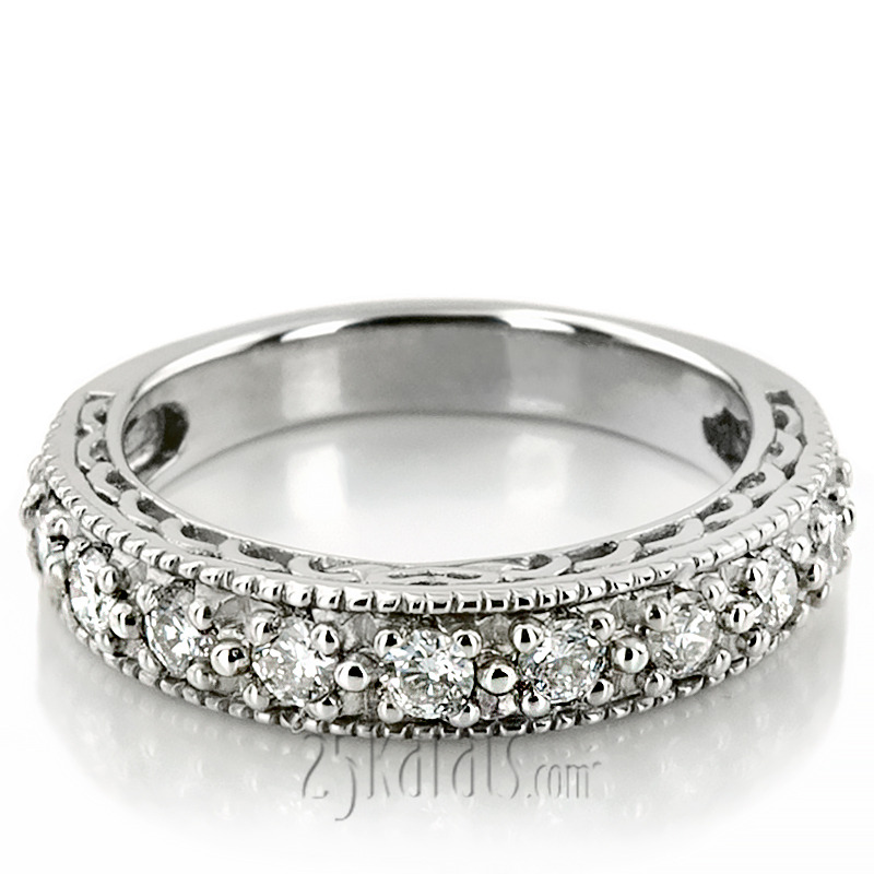 14K white gold Antique Filigree Diamond Wedding Band (0.77 ct. tw.) - main view