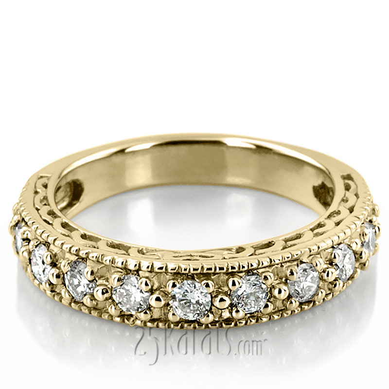 14K white gold Antique Filigree Diamond Wedding Band (0.77 ct. tw.) - alternate view 2