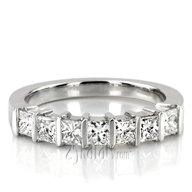 7 Stone Contemporary Bar Set Princess Cut Diamond Band (0.77 ct. t.w) - view 5