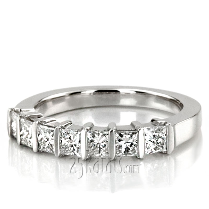 7 Stone Contemporary Bar Set Princess Cut Diamond Band (0.77 ct. t.w) - view 6
