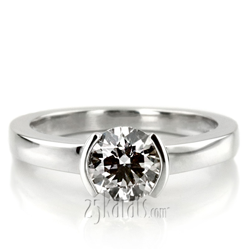 18K white gold Half Bezel Set Solitaire Engagement Ring 2 - alternate view 5