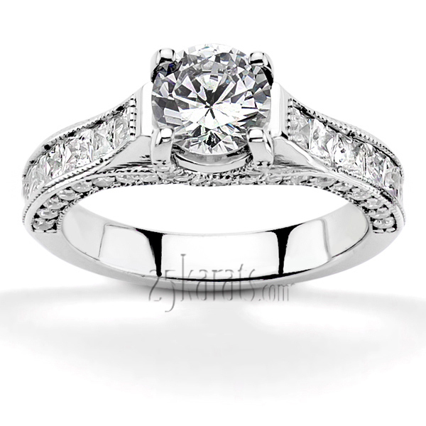 18K white gold Antique Design Inspired Pave And Channel Set Engagement Ring (1.15 ct. tw.) - alternate view 4