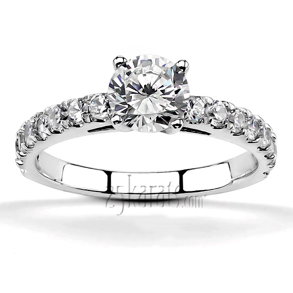 14K white gold Scalloped Micro Pave Set Low Cathedral Diamond Engagement Ring (1/3 ct. tw.) - alternate view 3