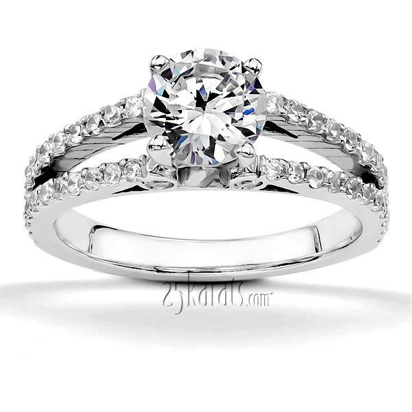 14K white gold Split Shank Shared Bead Set Diamond Engagement Ring (1/2 ct. tw.) - alternate view 2