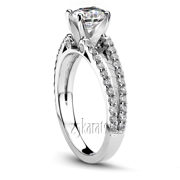 14K white gold Split Shank Shared Bead Set Diamond Engagement Ring (1/2 ct. tw.) - alternate view 3