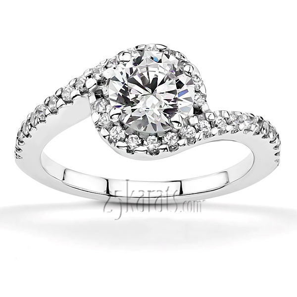 14K white gold Bypass Shank Halo Diamond Bridal Ring (1/4 ct. tw.) - alternate view 6