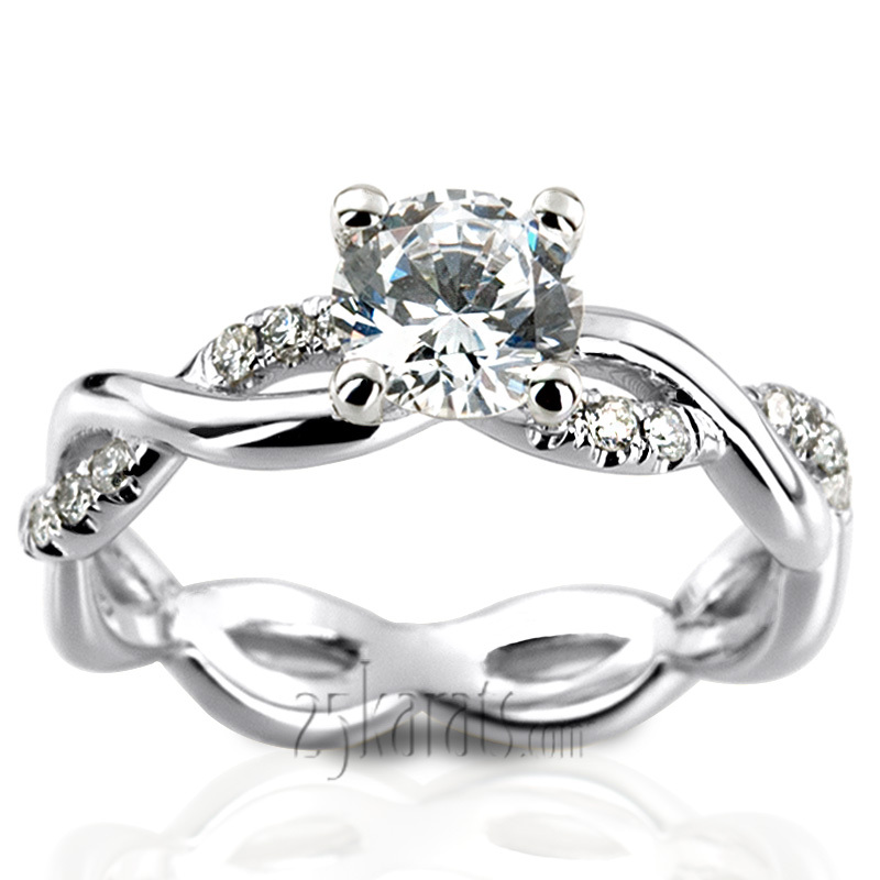 14K white gold Twist Shank Micro Pave Set Diamond Engagement Ring (1/4 ct. tw.) - main view